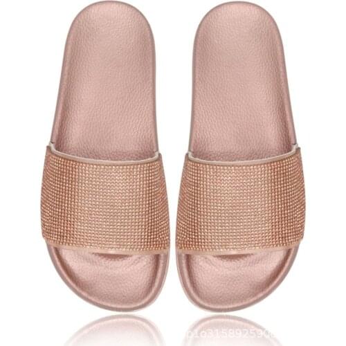 Mazefeng Hot Summer Women Slippers Rhinestone Bling Slides Flat Soft Home Flip Flops Female Sparkling Crystal Shoe Beach Sandals