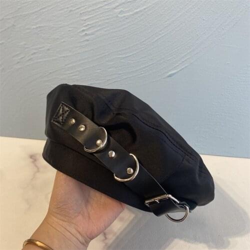 Luxury Hat PU Belt Decoration Black Hat For Women French Designer Bonnets Berets Cap With Painter Octagonal Hat Streetwear Ateez