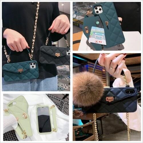 Wallet Handbag Crossbody phone case For 2020 iPhone 12 12mini 11 12 pro max Card Slot Purse Silicone cover with Long strap Chain