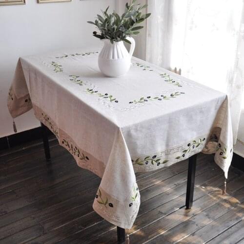 Party Tablecloth Rectangular Home White Linen Delicate Vase Branch And Leaf Embroidery Kitchen Tablecloth Restaurant Banquet