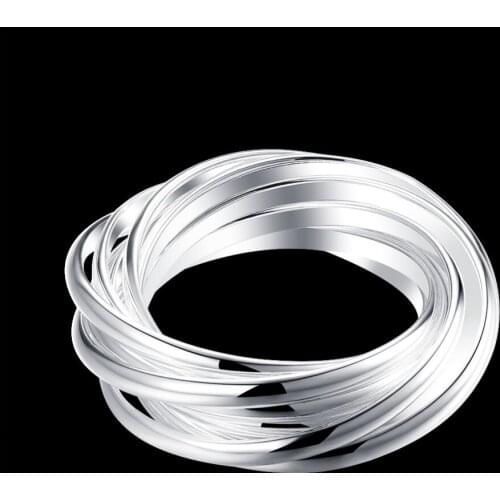 Women . sterling Silver color ring; genuine solid pure Silver color jewelry; multilayer design;Acceptable wholesale;Nine rings