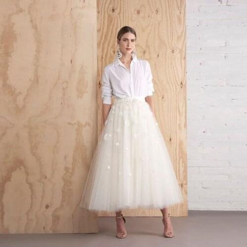 Elegant 3D Flower A-line Bridal Tulle Skirts 2020 Zipper Ankle Length Puffy Elegant Tutu Skirt Women Floral Tulle Skirt