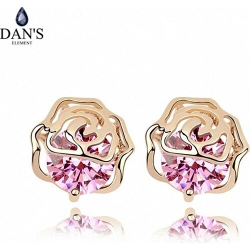 DANS ELEMENT 3 Colors Real Big Brand AAA Zirconia Micro Inlays Flower Stud Earrings for Women 92855pink