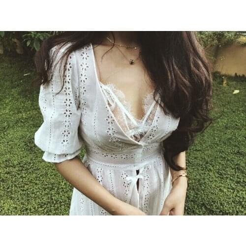 Dress Vestido De Festa Zanzea Half 2018 Summer New Hot Palace Wind Bubble Sleeve V Collar Hollow Waist Cotton Dress Female