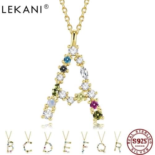 LEKANI 100% 925 Sterling Silver Necklace Gold-color Letter Pendant 26 Alphabet Necklaces For Women Opal 2021 Accessories Jewelry