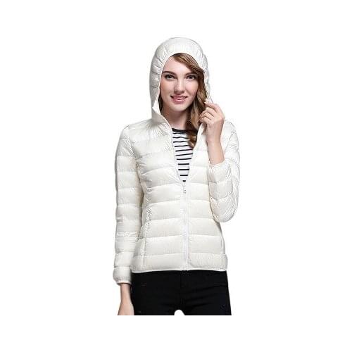 Winter women light coat duck down hooded jackets long sleeve warm slim short coat female solid outwear big size with pocket