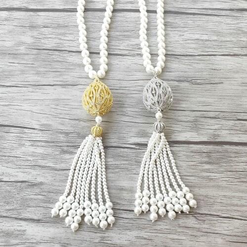 1Pcs Hollow out zircon charm Pendant CZ Micro pave,Natural Shell Pearl Beads tassels Women Fashion Jewelry Necklace MK519