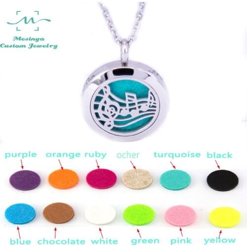 10pcs Mesinya New Music note (25mm) Aromatherapy/Essential Oils 316L Stainless Steel Diffuser Locket pendant Necklace