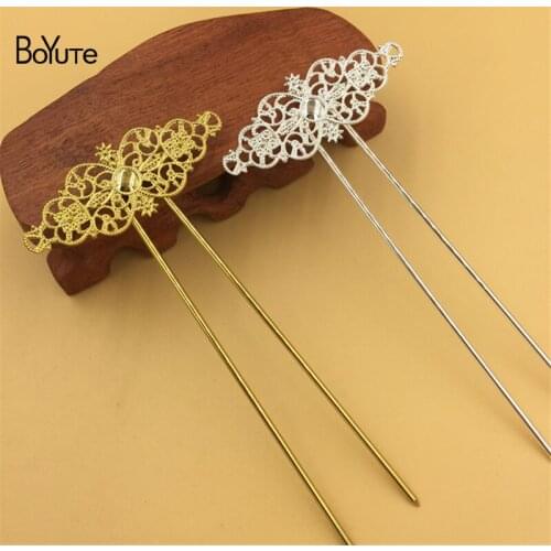 BoYuTe 10Pcs Metal 62*24MM Filigree Silver Gold Kanzashi Hair Stick Women Diy Hair Jewelry Accessories