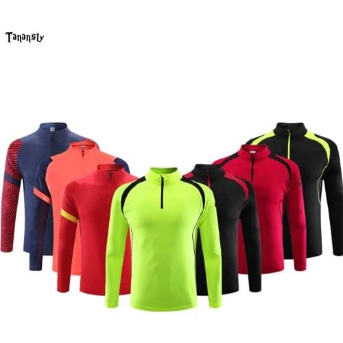 2020 Kids Adults Soccer Jerseys Sports Tracksuits Men Training Half zipper Football Uniform Gym Running Fitness Sportswear Sets
