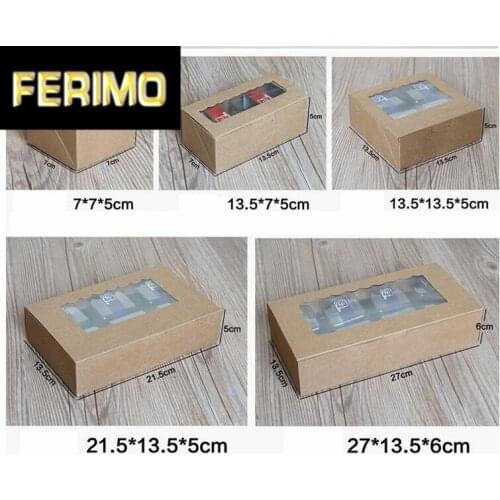 5pcs 3Sizes Brown Kraft Paper Candy Cookies Packaging Cardboard Box Blue Wedding Favor Gift Box with PVC Window Baking Box