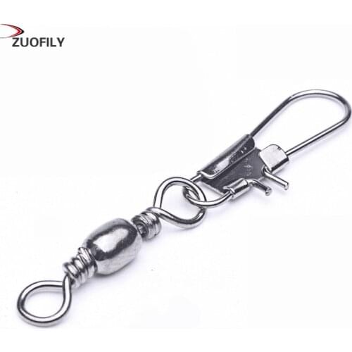 50pcs Stainless Steel Fishing Swivel Snap Ball Bearing Rolling Solid Rings Interlock Fishing Hooks Connector Quick Change Lock