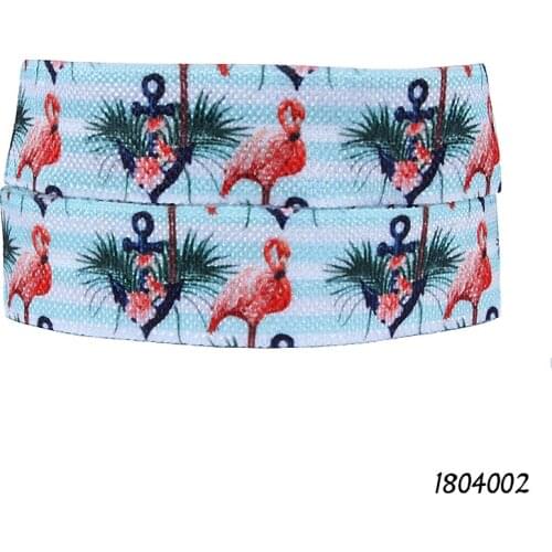 50 yards/lot) New style flamingo and flower patterns foe fold over elastic ribbon for hair ties
