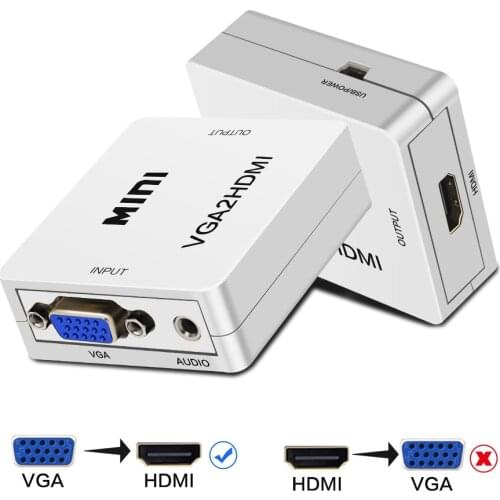 VGA to HDMI Mini VGA2 HDMI Converter Adapter with 1080P Audio Connector for Notebook PC HDTV Projector Portable