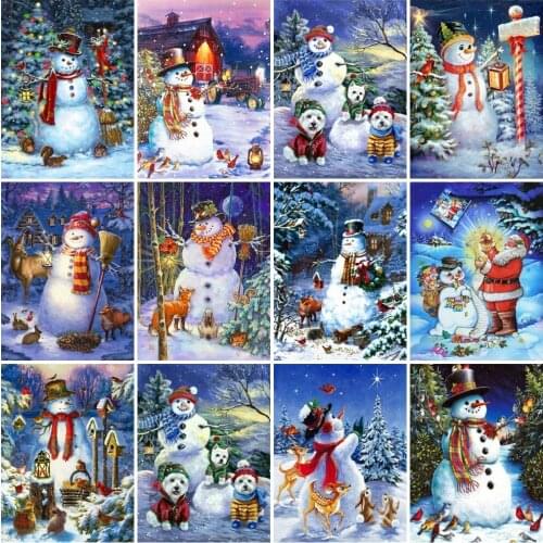 Full Drill Diamond Painting Snowman Winter Cross Stitch Handmade Gift Diamond Embroidery Portrait Rhinestone Mosaic Home Decor