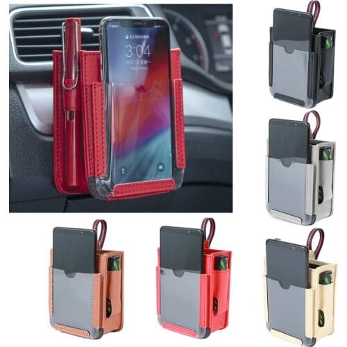 Car Leather Bag Air Outlet Mount Auto Storage Box Hanging Bag with Bottom Charging Port Phone Transparent Pockets