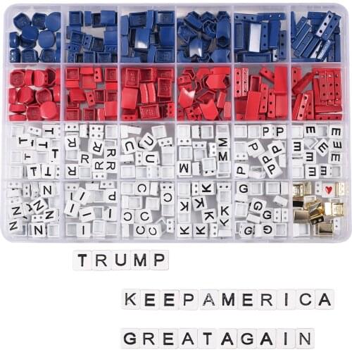 480pcs/Box Funny Trump Keep America Great Letter Beads Enamel Tile Beads DIY Bracelet Jewelry Making Hematite Miuki Beads
