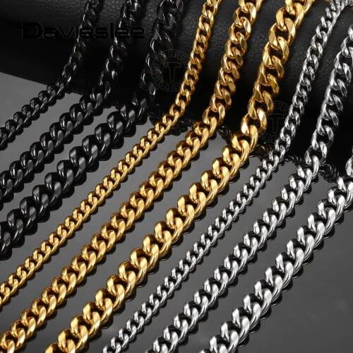 6/9/11mm Mens Necklace Stainless Steel Curb Cuban Link Chain 18-30 inch Gold Black Silver Color Necklace for Men LKNM174