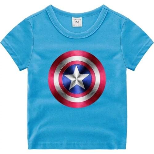 Disney Fashion Shield Printing T-shirt Kids USA Captain Casual Baby Boys Girl Short Sleeve Summer Tee Tops Girls Cotton Clothes