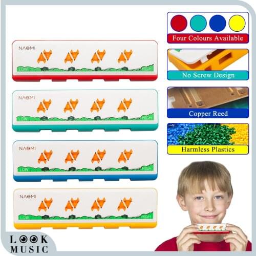NAOMI 4 Holes Harmonica Key Of C For Beginners Little Fox Cartoon Pattern Little Harmonica