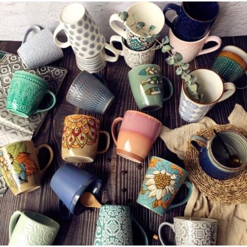 Retro Creative Ceramic Art Cup Nordic Ins Personality Coffee Cup Home Large Capacity Breakfast Milk Mug Handgrip kawaii mug