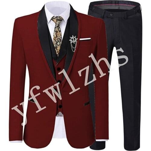 Handsome One Button Groomsmen Shawl Lapel Groom Tuxedos Wedding Dress Men Suits Blazer Prom Dinner (Jacket+Pants+Tie+Vest) A998