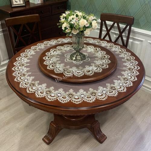 Embroidered Warm large round tablecloth table cloth American art lace double yarn Transparent cover small disc table mat HM98