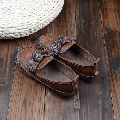 Mori Literary Retro Single Shoes Butterfly-Knot Peas Shoes England Wind Small Leather Shoes Hand-Woven Soft Bottom Flat Shoes
