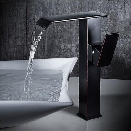Vidric Black Oil Brushed Bathroom Faucet hot and cold Brass Basin Faucet Waterfall Sink Faucet Single Handle water tap
