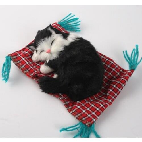 Artificial black cat model,polyethylene&furs 13x10x7cm sleeping cat with mat handicraft home decoration gift a1540