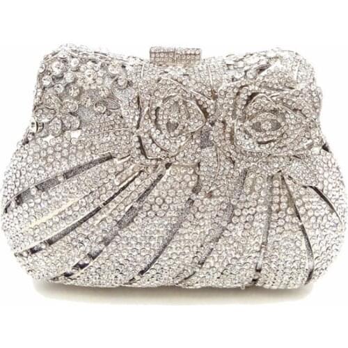 Fashion Silver Crystal Wedding Dress Clutch Bridal Evening Clutch Bag Women Mini Minaudiere Metal Ladies Diamond Purse Handbags