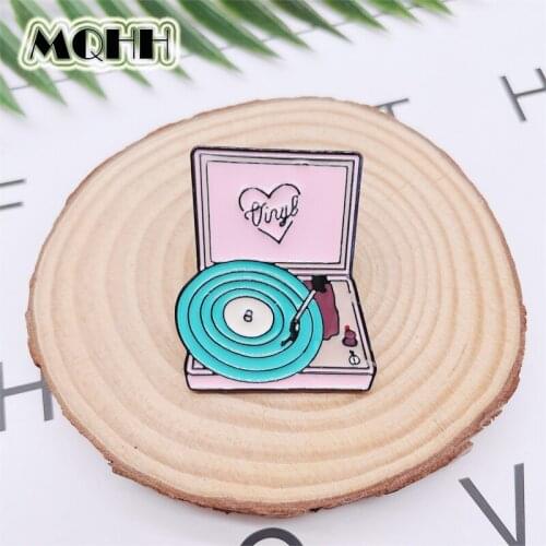 Cartoon Cute Pink Gramophone CD Music Radio Enamel Pins Fun Alloy Badges Brooch Accessories Sweet Women Jewelry Gifts For Friend
