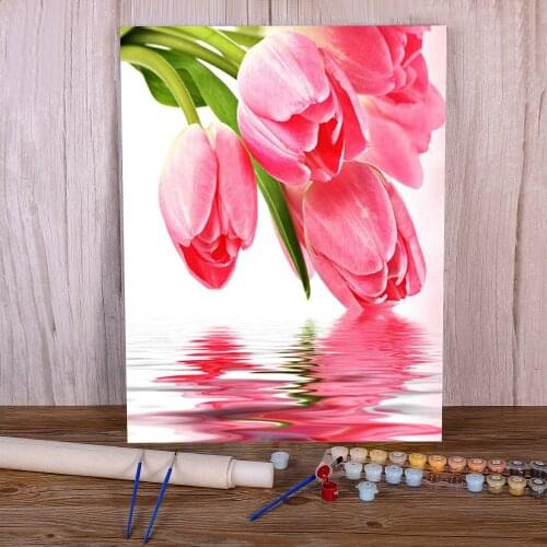 Tulips Flower DIY Painting By Numbers Package Acrylic Paints 50*70 Oil Painting Handmade For Children Handicraft Art