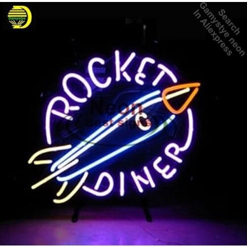 ROCKET DINER Neon Sign Neon Bulb Sign Real Glass Tube Handcrafted Decorate Shop lights neon wall light vinyl signs antique Art