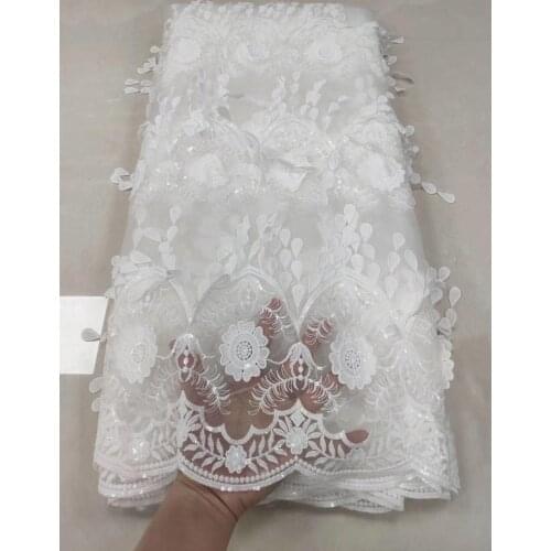 Nigerian Lace Fabric 2020 High Quality Lace Fashion Embroidery Tull Net Lace With Sequins Latest African French Fabrics 5yards