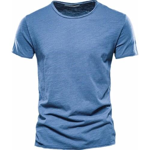 2021 New Solid Color Short Sleeve Mens Slim Slubby Cotton European Size Out of Stock Fashion Casual Mens T-shirt