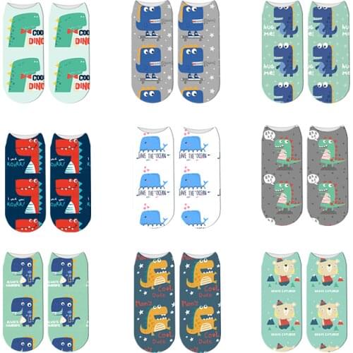 New Dinosaur Wolf Cactus 3D Printing Animal Socks Sock Fashion Unisex Cartoon Socks Meias Female Funny Low Ankle Sock Women men