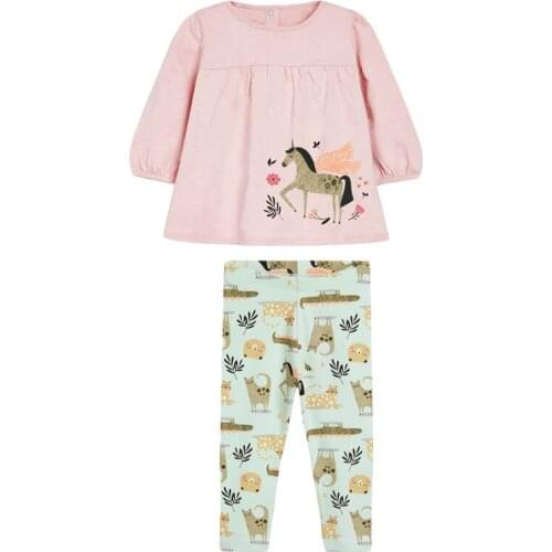 Baby Girls Fall Clothes Autumn Children Set Cotton Two Pieces Suit Toddler Girl Pink Unicorn Shirt + Animal Print Pants 2-7y