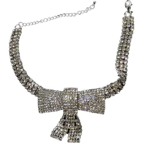 Pet Necklace Bow-knot Rhinestone Decoration Cat Dog Necklace Adjustable Dog Collar with Metal Lobster Clasp