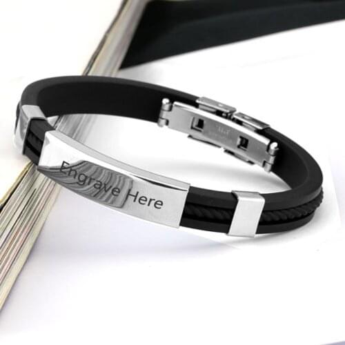 Personalized Engraved Name ID Bracelet for Men DIY Custom Stainless Steel Silicone Wristband Bangle Jewelry Accessories