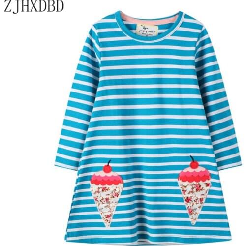 Girls Print Striped Ice Cream Pattern A-line Dresses 2020 European American Autumn Long-sleeved Pricess Dress for Girls Children