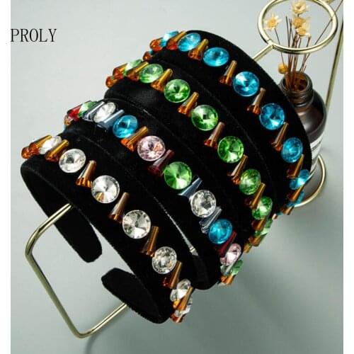 PROLY New Fashion Women Hairband Flannel Inlaid With Crystal Glass Diamond Headband Baroque Headwear Adult Hair Accessories