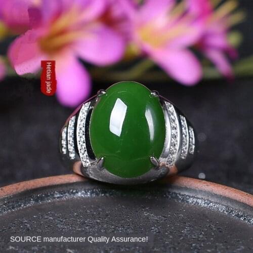 Natural jasper domineering mens ring s925 silver inlaid Hetian jasper ring high-end atmosphere all-match luxury jewelry JZ43