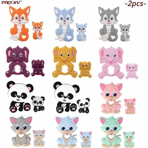 TYRY.HU Fox Silicone bead Baby Teether Cartoon Animals Food Grade Baby Teething Necklace Rodents DIY Pacifier Clip Baby Product