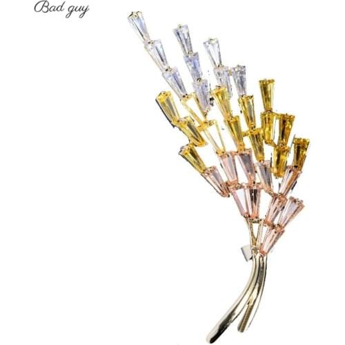 Multicolor Wheat Plant Brooches AAA Zicon Pin for Womens Fasion Jewelry Clothes Scarf Buckle Garment Accessories Pin Gift