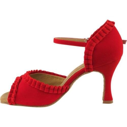 Salsa Dance Shoes Women 2021 New Style Red Flock 8.3cm Heel Suede Sole Indoor Ballroom Dance Shoes Latin Women Party Dance Shoes