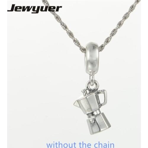 Silver Espresso dangle Charms 100% 925 Sterling Silver Coffee Pot Teapot charm Fit beads Bracelets Necklaces pendant DIY DA126