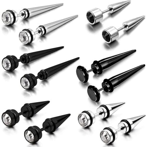1 Pair Mens Stainless Steel Fake Illusion Tunnel Cheater Piercing Jewelry Stud Earrings Set Punk Jewelry