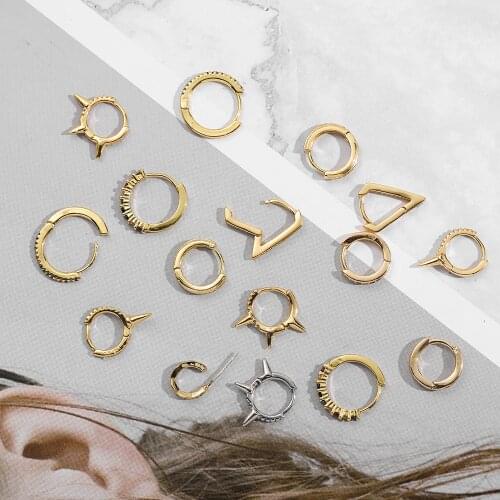 Tiny Rivet Spike Circle Small Hoop Earrings for Women Punk Style Ear Buckle Cartilage Earrings Thin Hoops Huggies Jewelry