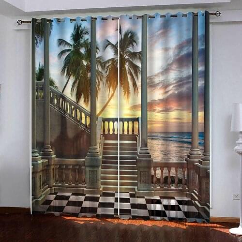 Modern Curtains Blackout Curtains Looking at the scenery of the sea 3D Curtains For Living room Bedroom kitchen 3d Curtain